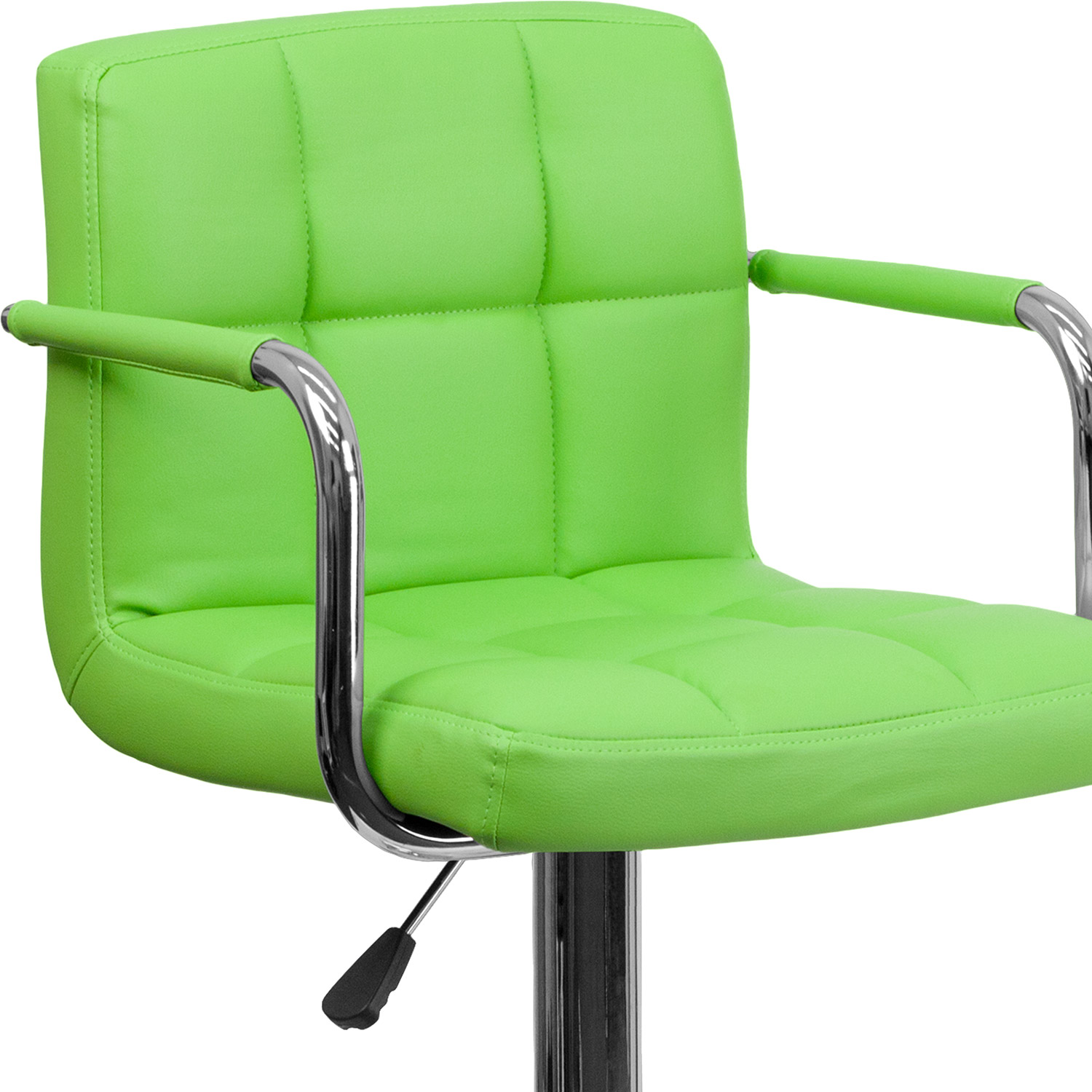 BLNK™ Genna Quilted Vinyl Adjustable Height Bar Stool with Arms and Chrome Base - Green