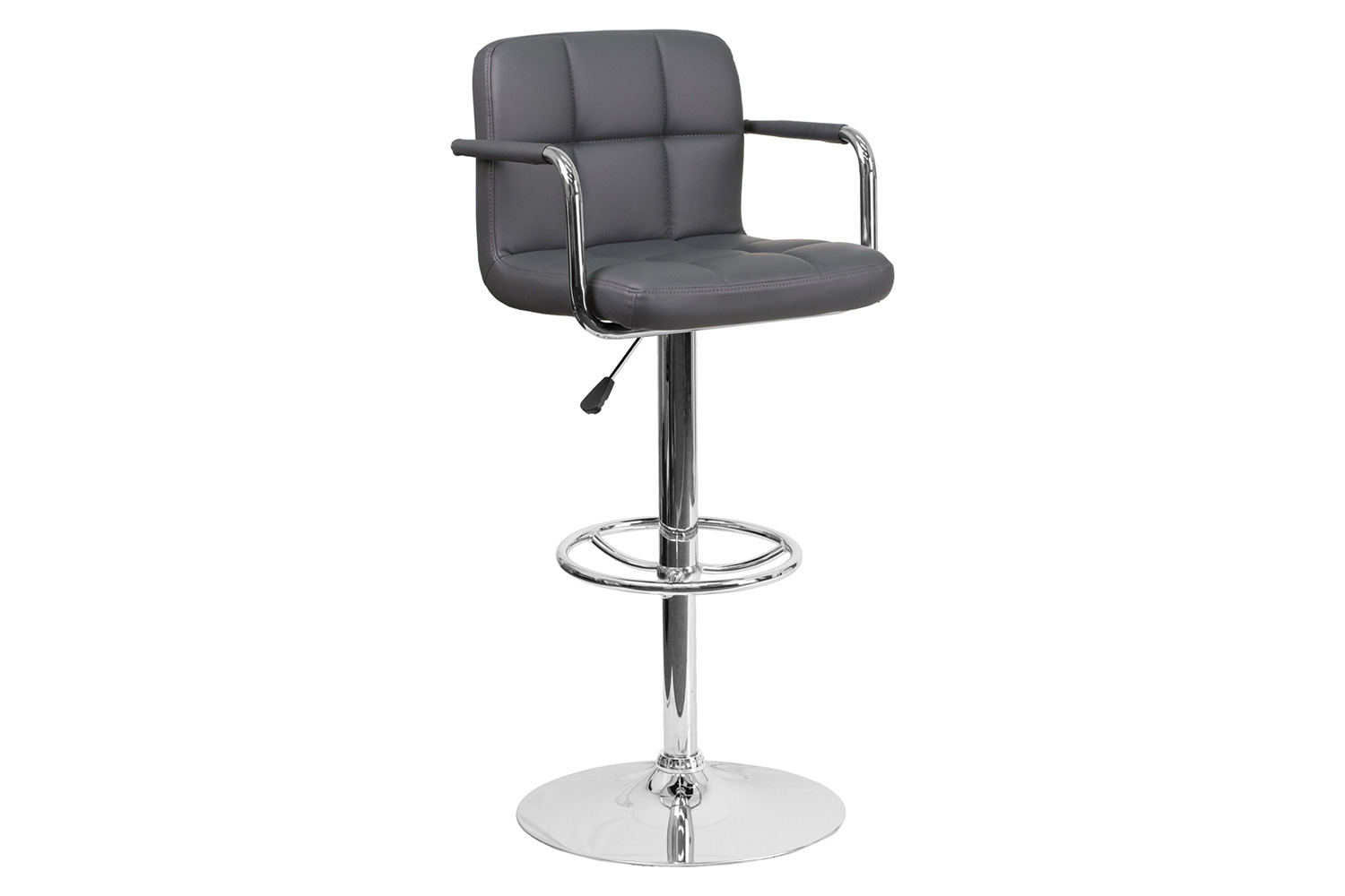 BLNK™ Genna Quilted Vinyl Adjustable Height Bar Stool with Arms and Chrome Base - Gray