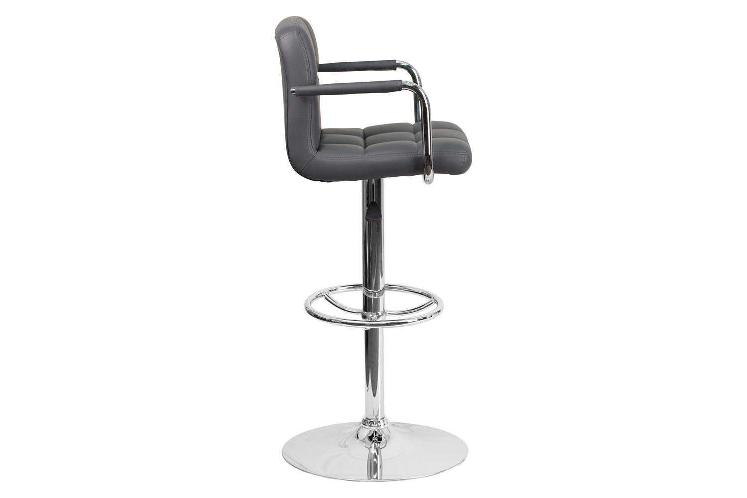 BLNK™ Genna Quilted Vinyl Adjustable Height Bar Stool with Arms and Chrome Base - Gray