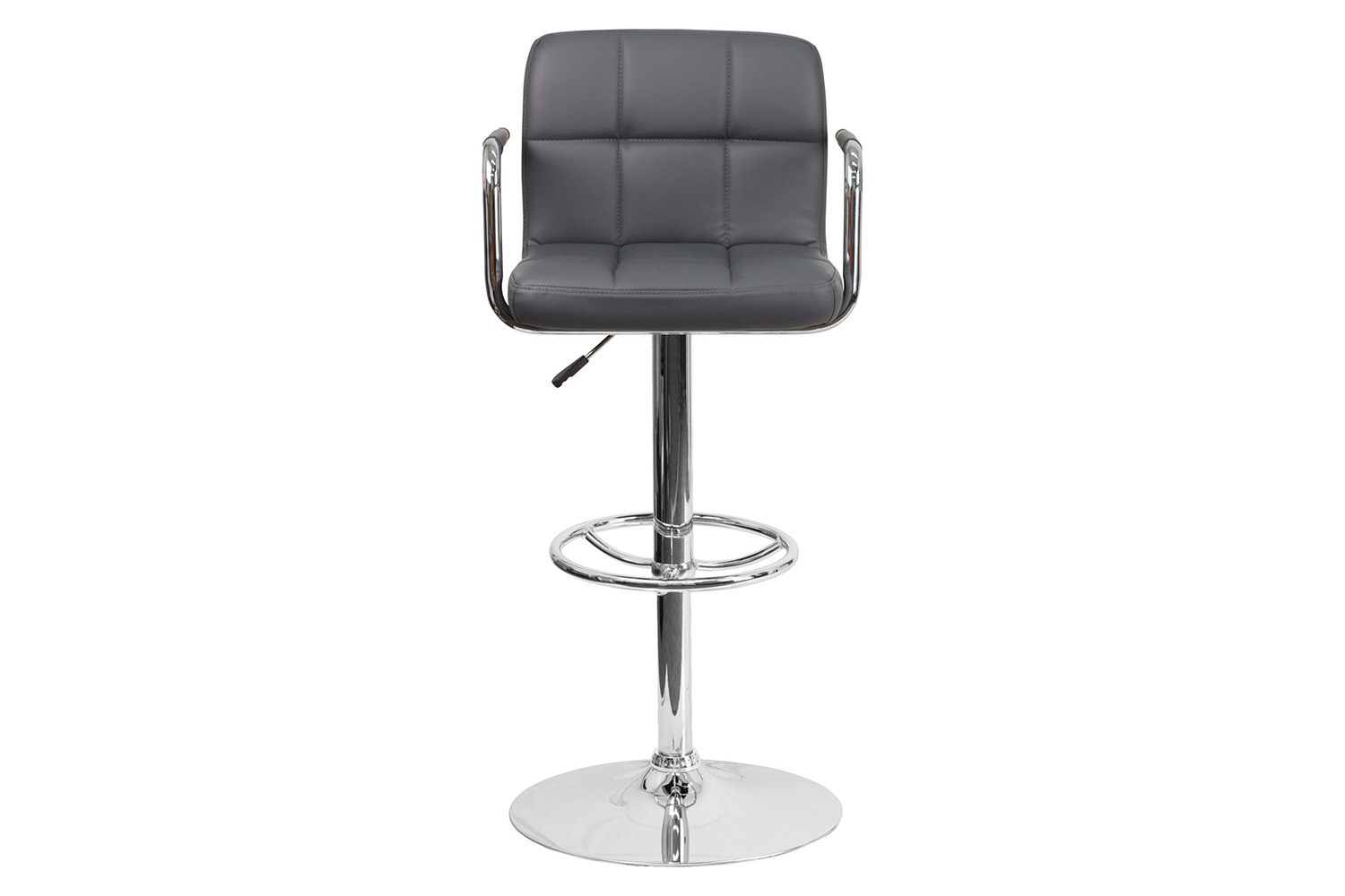 BLNK™ Genna Quilted Vinyl Adjustable Height Bar Stool with Arms and Chrome Base - Gray