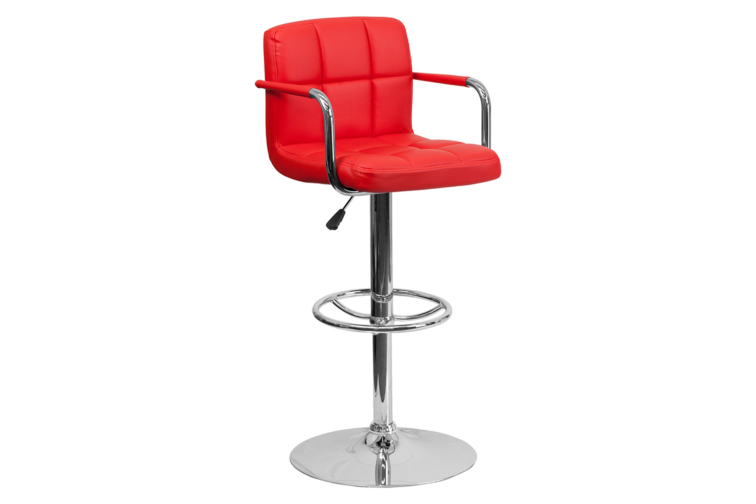 BLNK Genna Quilted Vinyl Adjustable Height Bar Stool with Arms and Chrome Base - Red