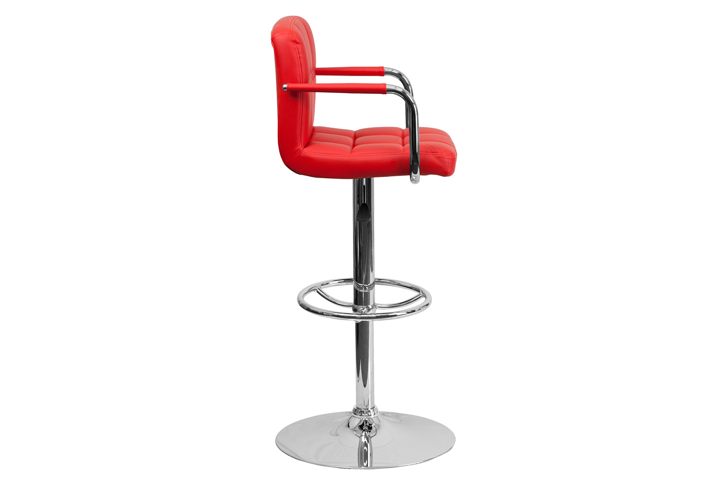 BLNK Genna Quilted Vinyl Adjustable Height Bar Stool with Arms and Chrome Base - Red