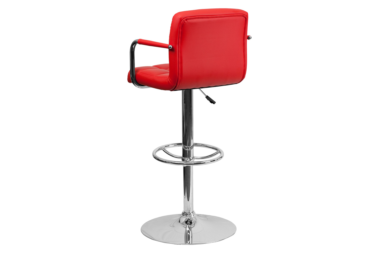 BLNK Genna Quilted Vinyl Adjustable Height Bar Stool with Arms and Chrome Base - Red