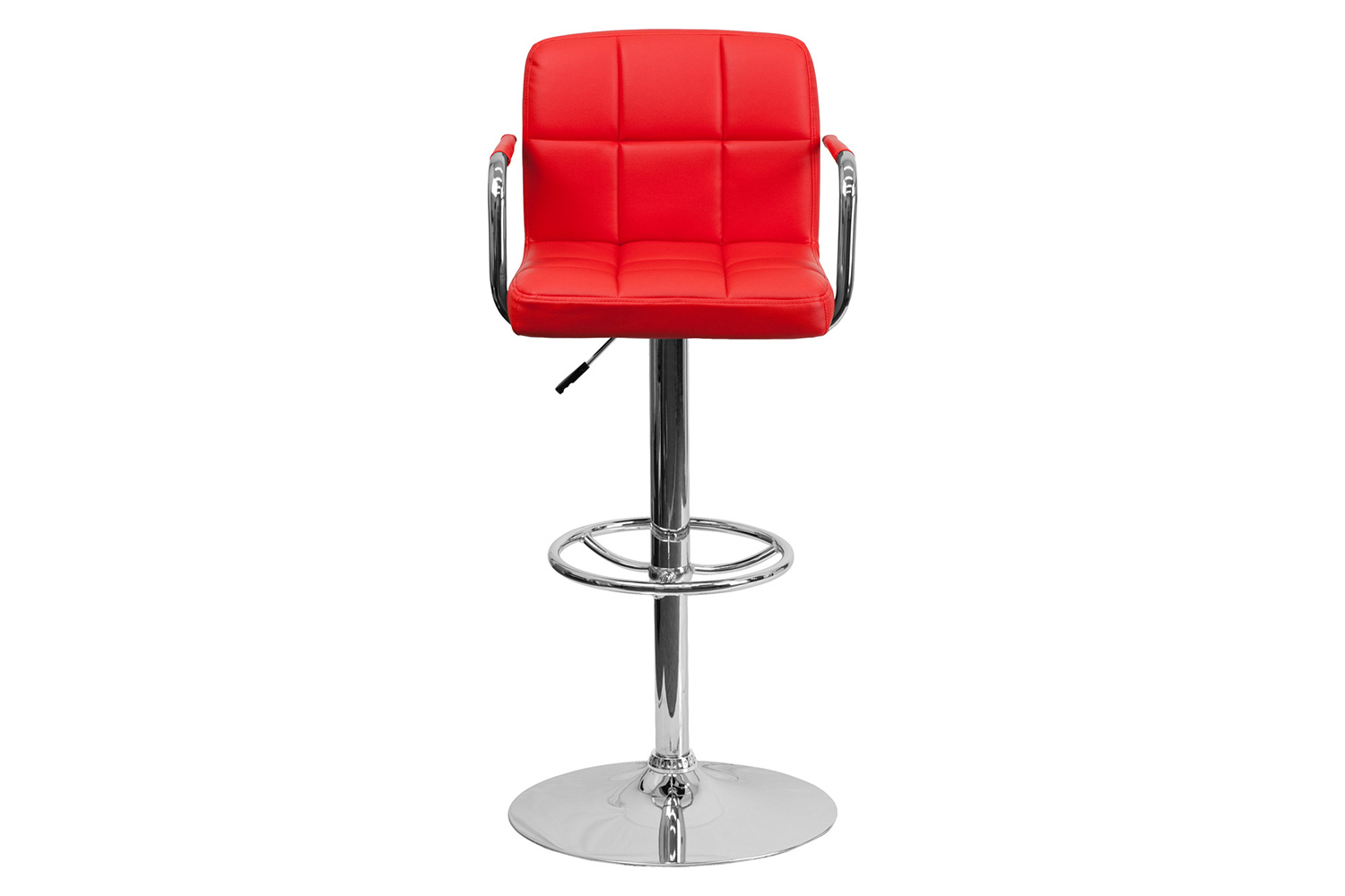 BLNK Genna Quilted Vinyl Adjustable Height Bar Stool with Arms and Chrome Base - Red