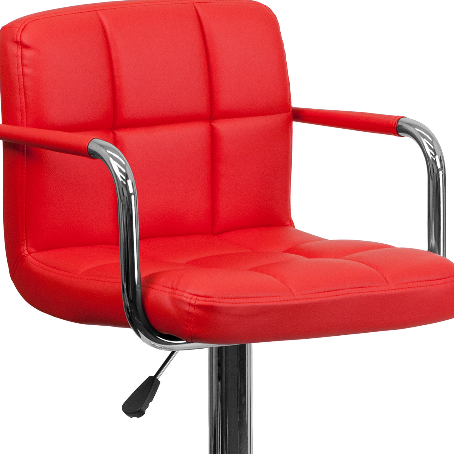 BLNK Genna Quilted Vinyl Adjustable Height Bar Stool with Arms and Chrome Base - Red