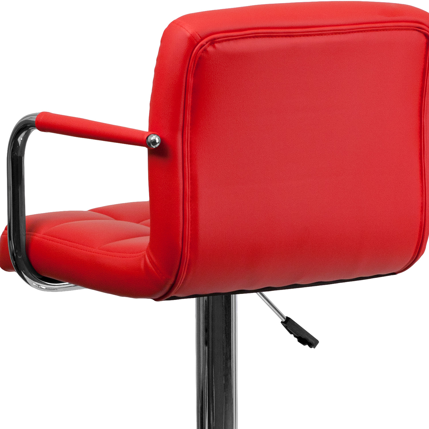 BLNK Genna Quilted Vinyl Adjustable Height Bar Stool with Arms and Chrome Base - Red