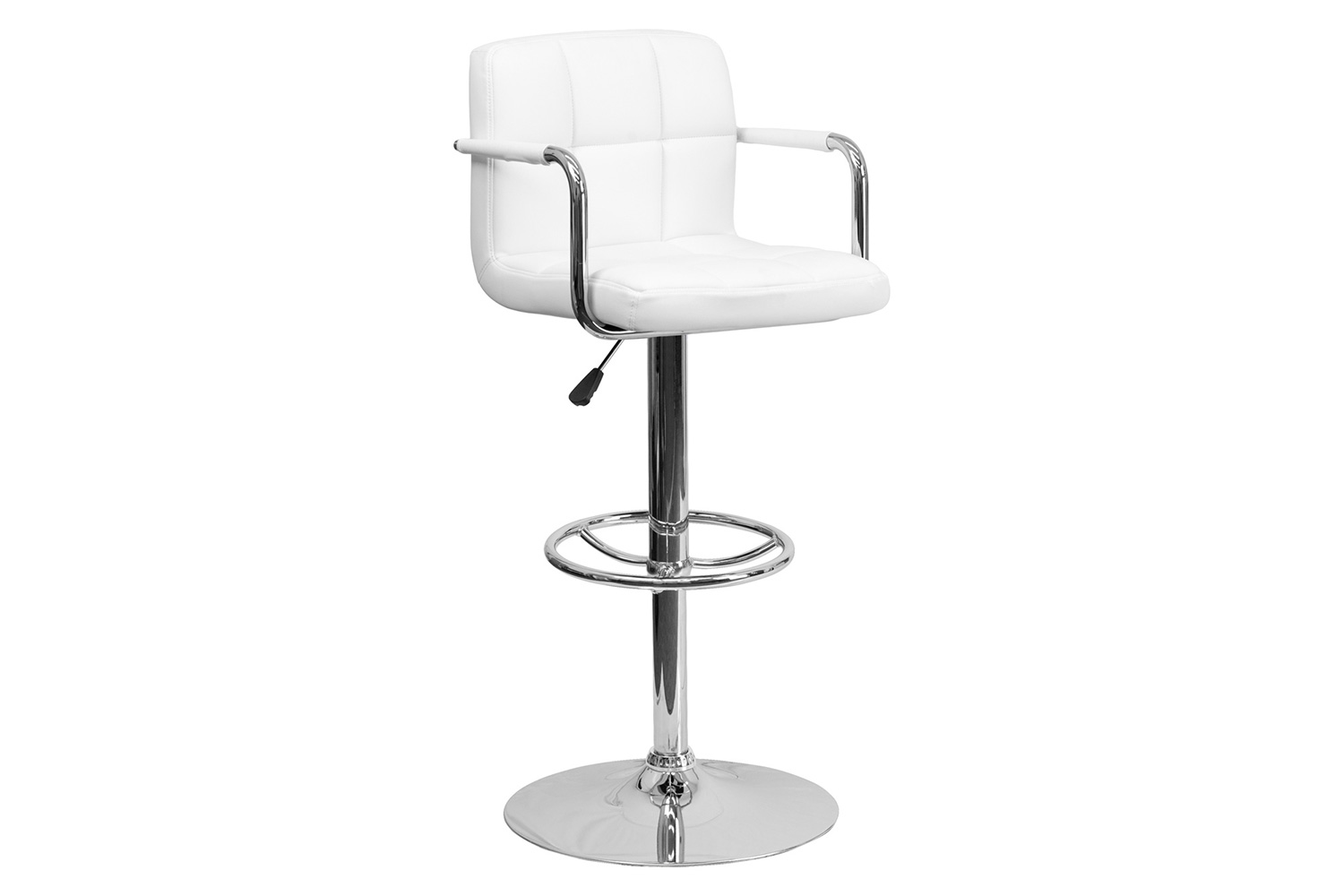 BLNK™ Genna Quilted Vinyl Adjustable Height Bar Stool with Arms and Chrome Base - White