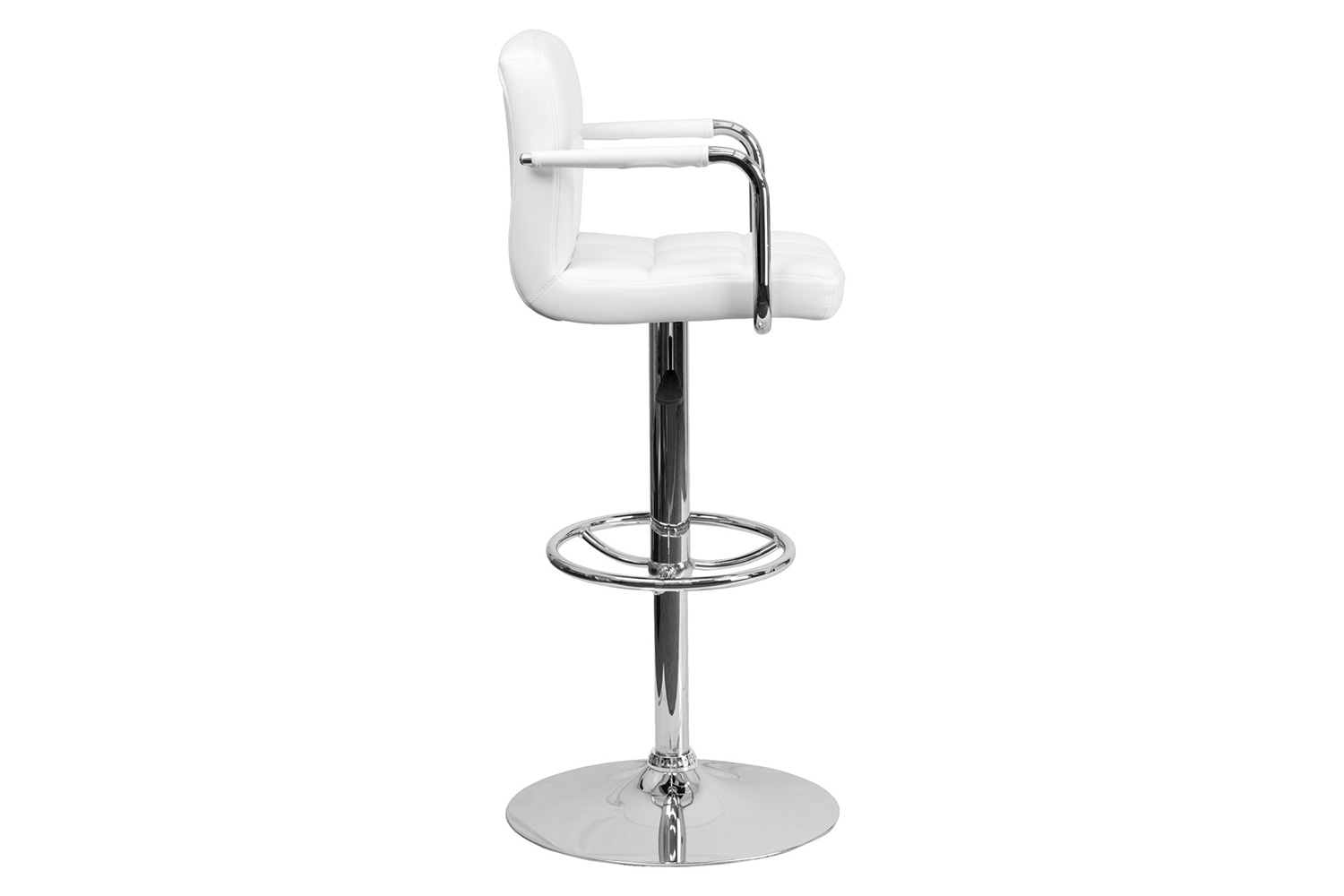 BLNK™ Genna Quilted Vinyl Adjustable Height Bar Stool with Arms and Chrome Base - White