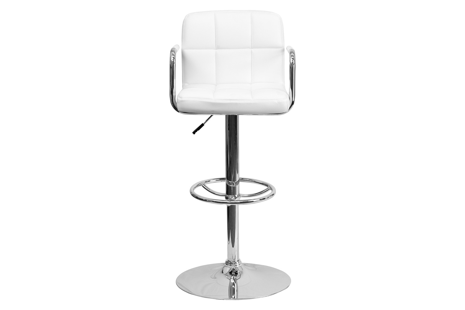 BLNK™ Genna Quilted Vinyl Adjustable Height Bar Stool with Arms and Chrome Base - White