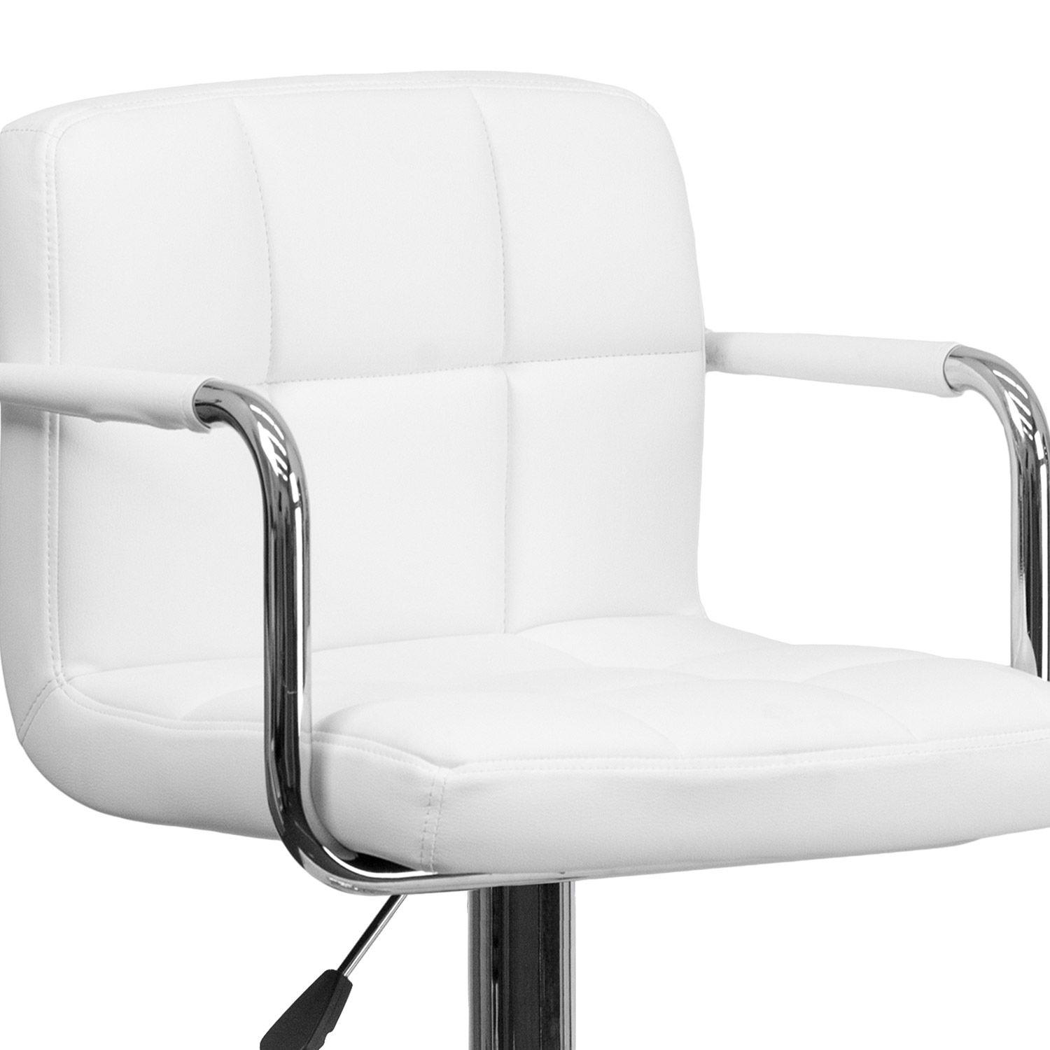 BLNK™ Genna Quilted Vinyl Adjustable Height Bar Stool with Arms and Chrome Base - White