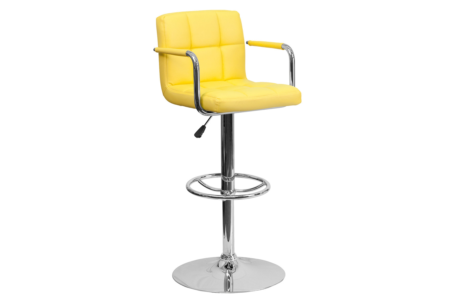 BLNK™ Genna Quilted Vinyl Adjustable Height Bar Stool with Arms and Chrome Base - Yellow