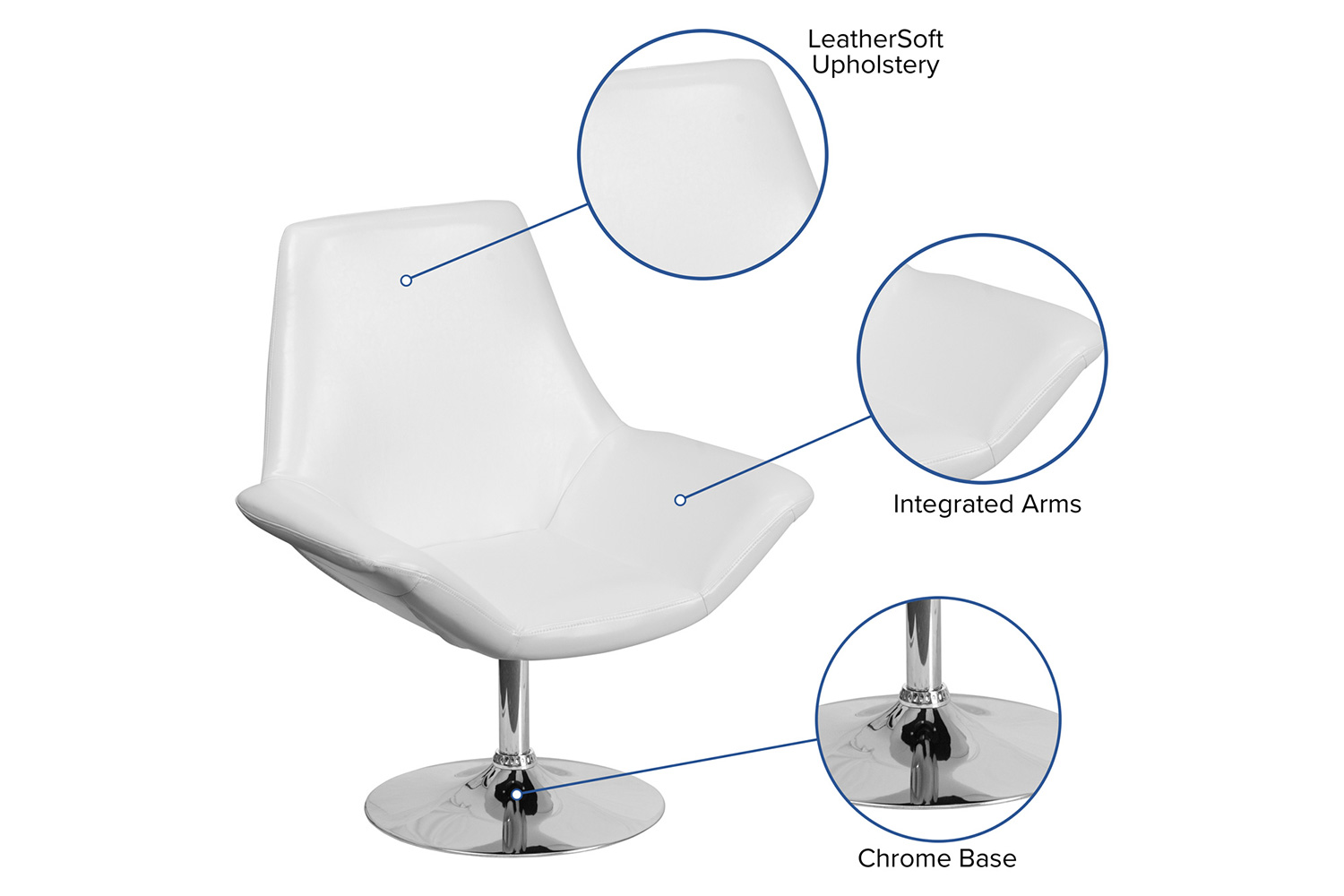 BLNK™ HERCULES Sabrina Series LeatherSoft Side Reception Chair - White