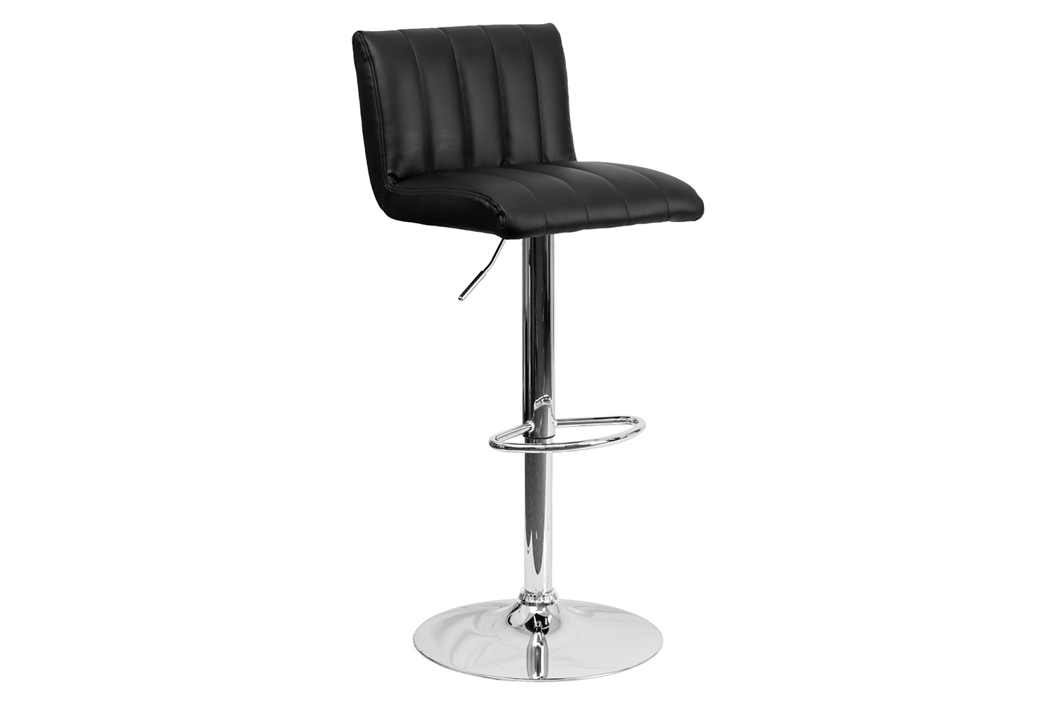 BLNK Genevieve Vinyl Adjustable Height Bar Stool with Vertical Stitch Back/Seat and Chrome Base - Black