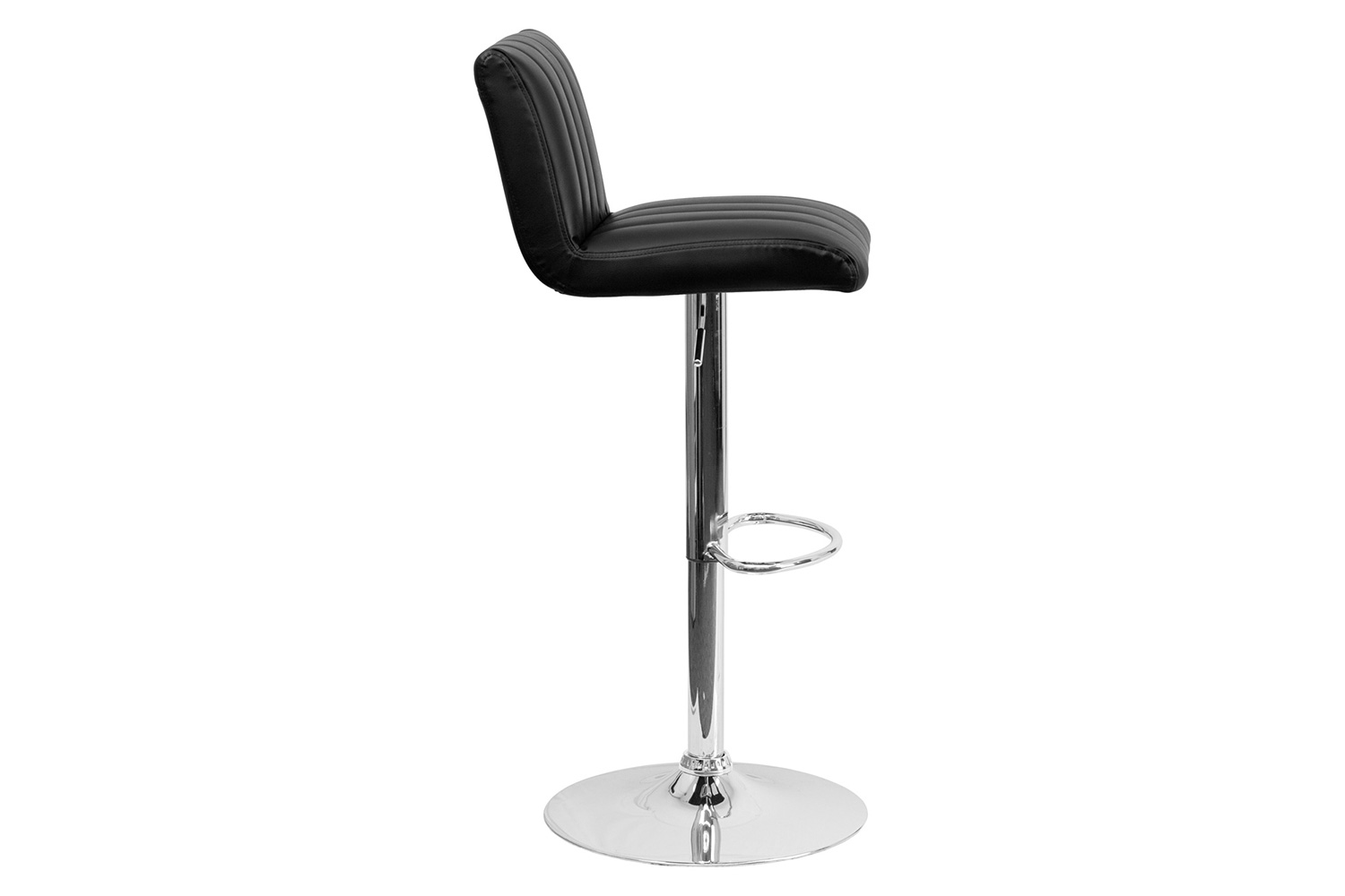 BLNK Genevieve Vinyl Adjustable Height Bar Stool with Vertical Stitch Back/Seat and Chrome Base - Black