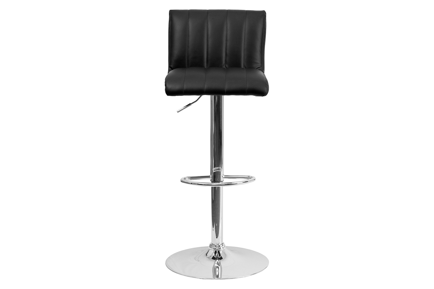 BLNK Genevieve Vinyl Adjustable Height Bar Stool with Vertical Stitch Back/Seat and Chrome Base - Black