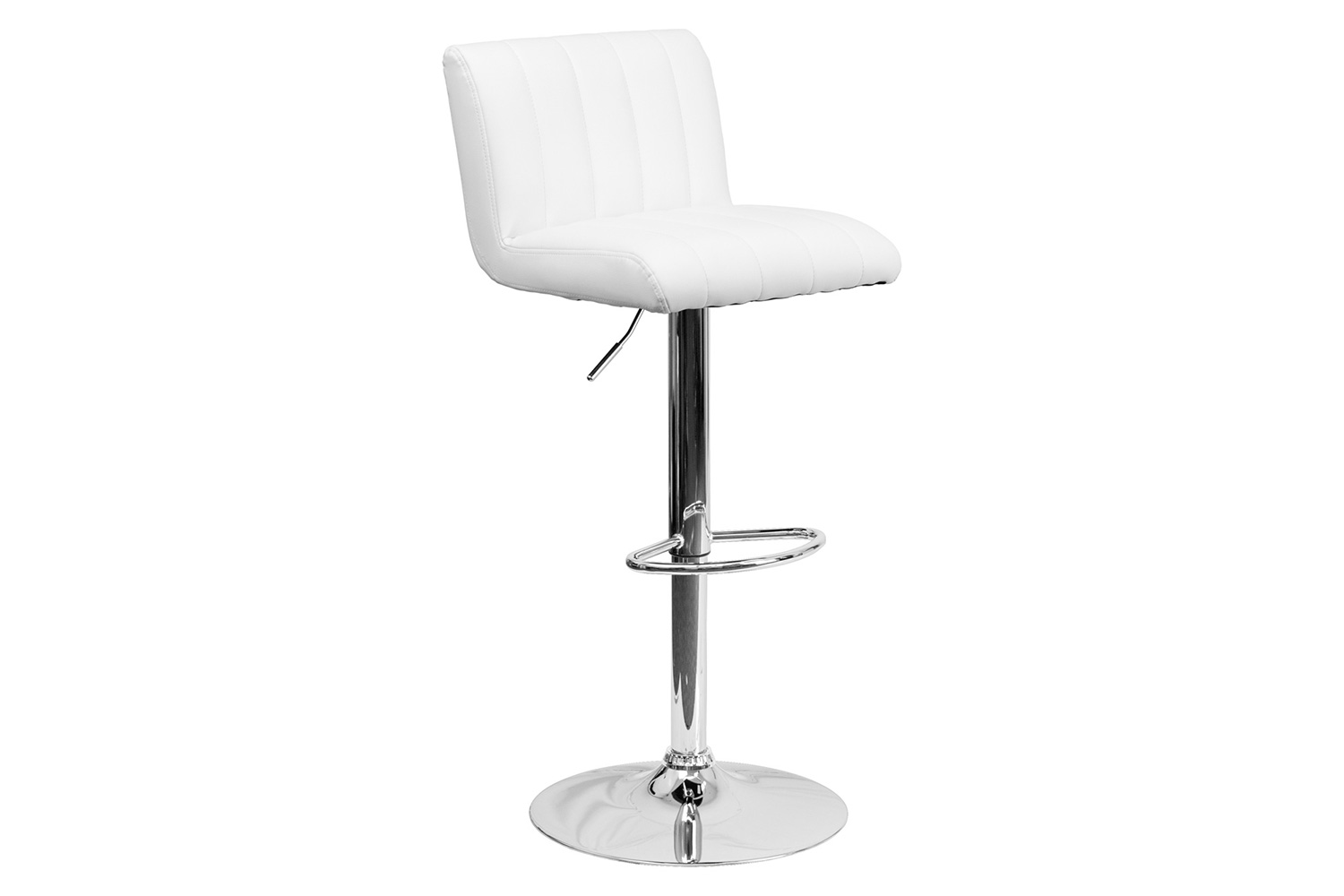 BLNK Genevieve Vinyl Adjustable Height Bar Stool with Vertical Stitch Back/Seat and Chrome Base