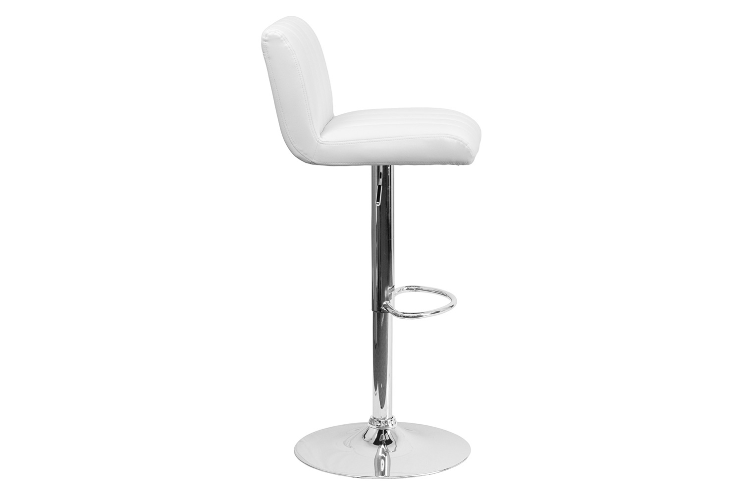 BLNK Genevieve Vinyl Adjustable Height Bar Stool with Vertical Stitch Back/Seat and Chrome Base - White