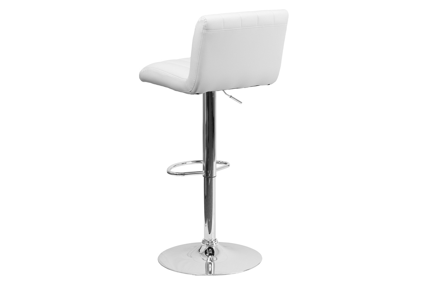 BLNK Genevieve Vinyl Adjustable Height Bar Stool with Vertical Stitch Back/Seat and Chrome Base - White