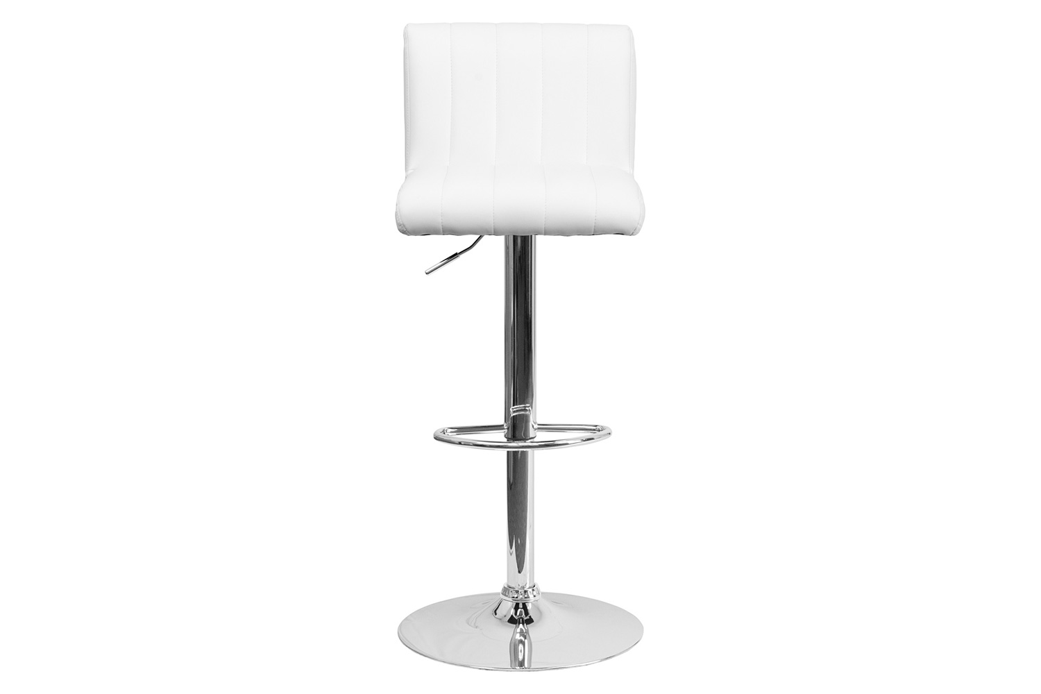 BLNK Genevieve Vinyl Adjustable Height Bar Stool with Vertical Stitch Back/Seat and Chrome Base - White