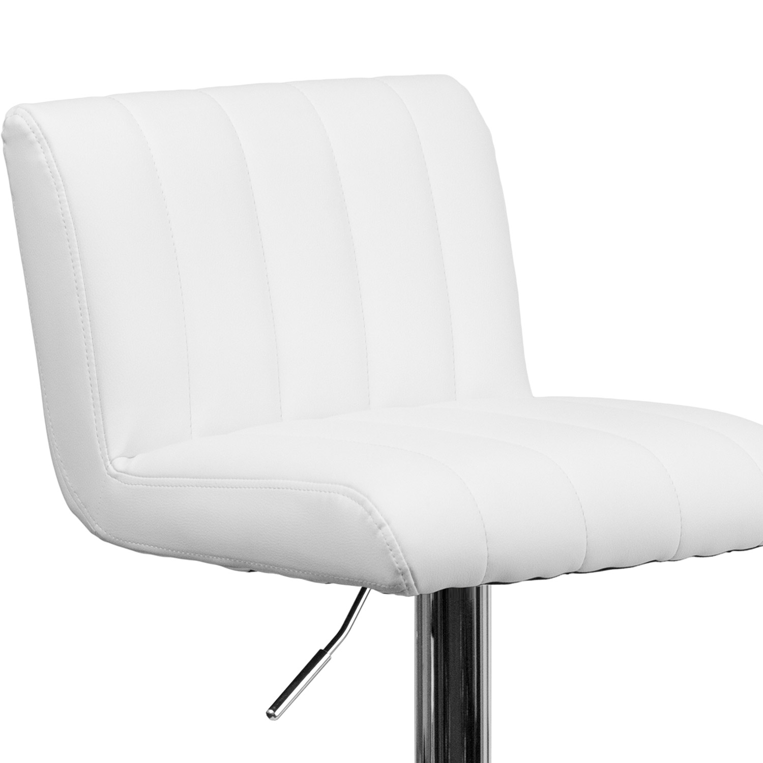 BLNK Genevieve Vinyl Adjustable Height Bar Stool with Vertical Stitch Back/Seat and Chrome Base - White