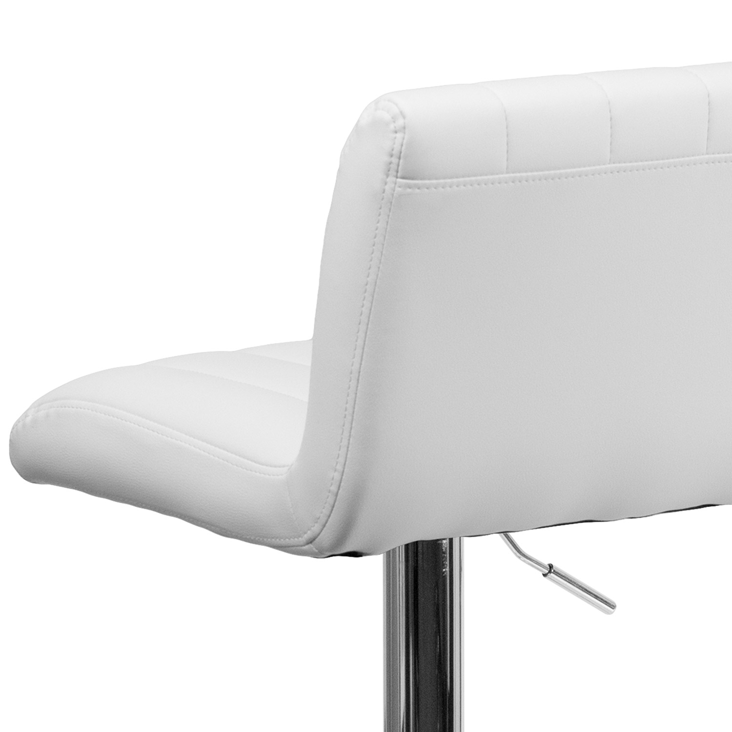 BLNK Genevieve Vinyl Adjustable Height Bar Stool with Vertical Stitch Back/Seat and Chrome Base - White