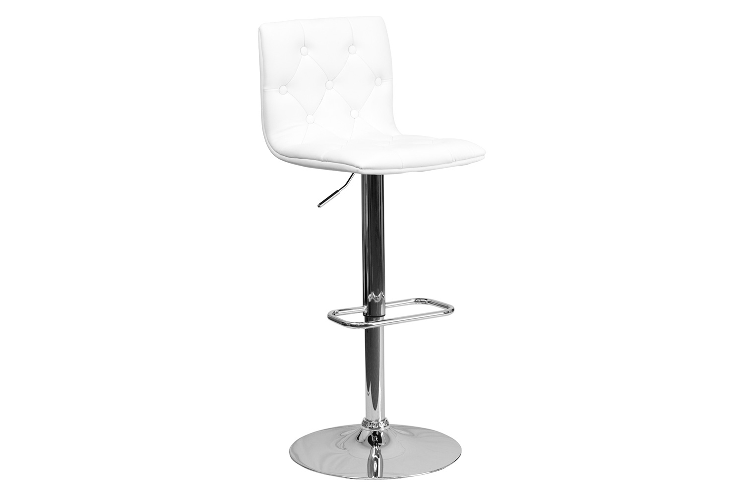 BLNK™ Sammie Vinyl Button Tufted Adjustable Height Bar Stool with Chrome Base - White