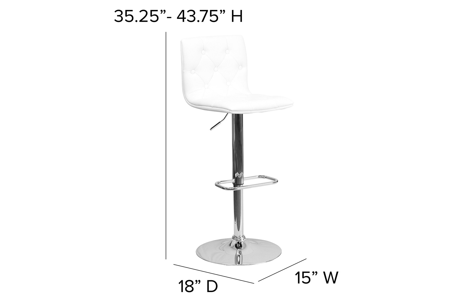 BLNK™ Sammie Vinyl Button Tufted Adjustable Height Bar Stool with Chrome Base - White