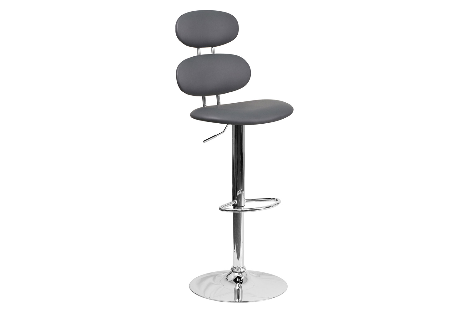 BLNK Dexter Gray Vinyl Adjustable Height Bar Stool with Ellipse Back and Chrome Base