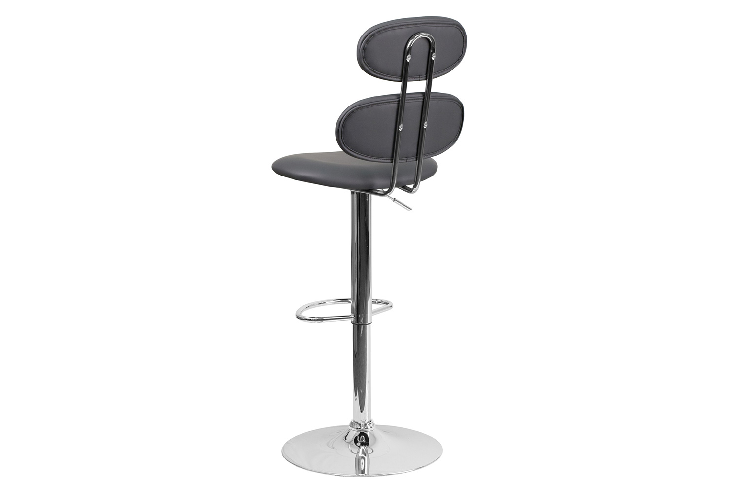 BLNK Dexter Gray Vinyl Adjustable Height Bar Stool with Ellipse Back and Chrome Base