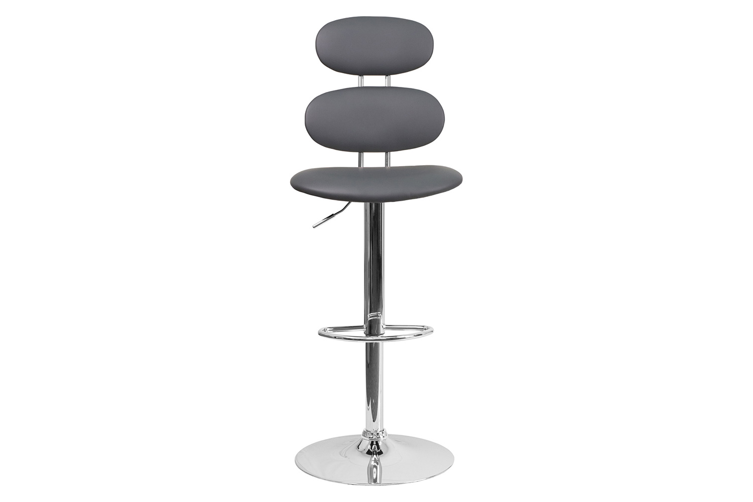 BLNK Dexter Gray Vinyl Adjustable Height Bar Stool with Ellipse Back and Chrome Base