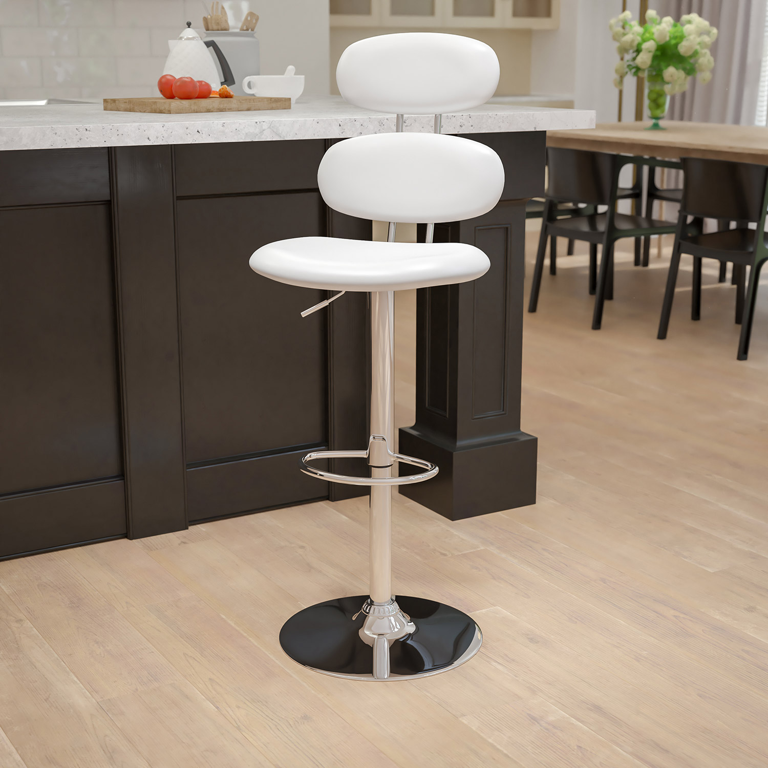 BLNK Dexter Gray Vinyl Adjustable Height Bar Stool with Ellipse Back and Chrome Base