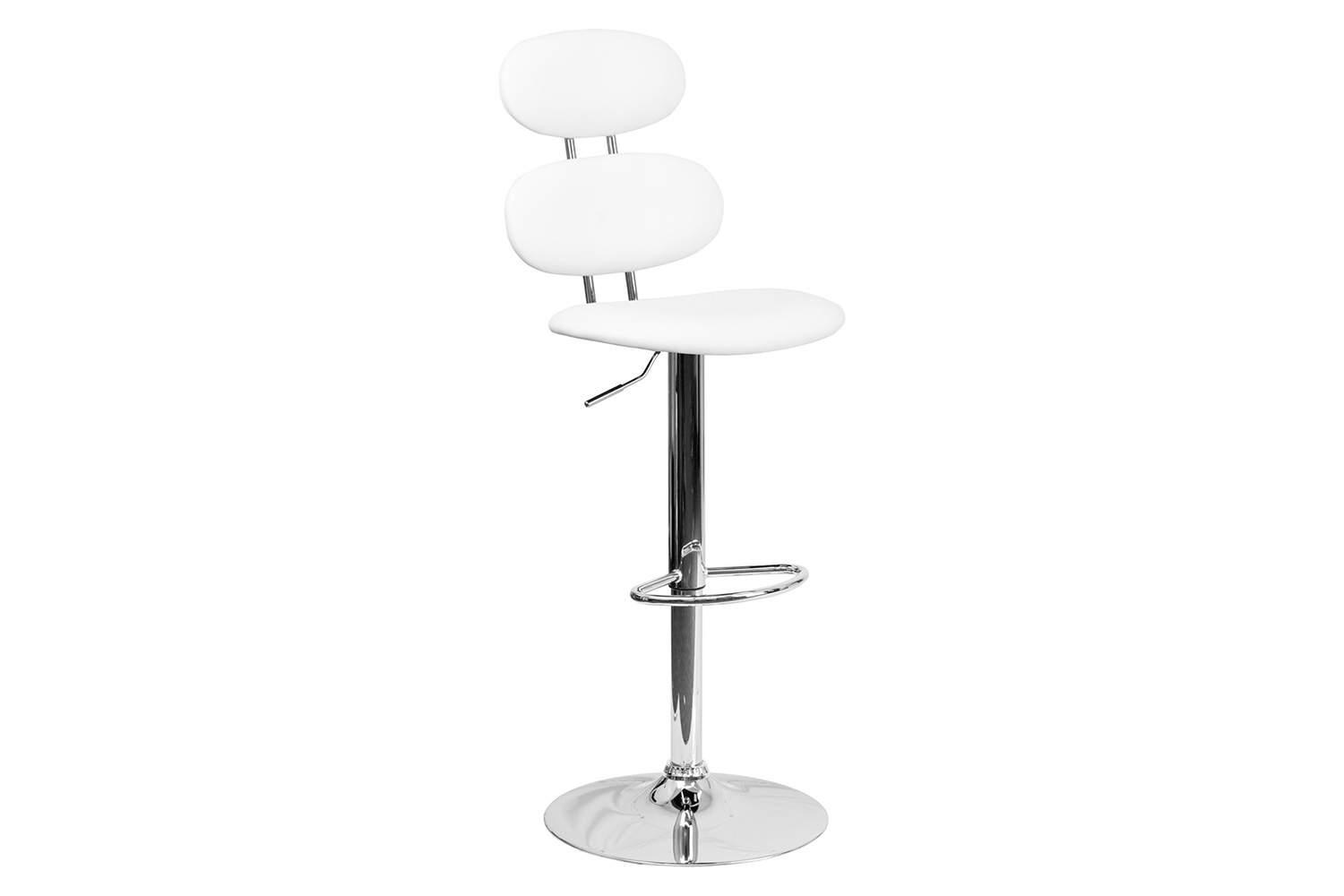 BLNK Dexter White Vinyl Adjustable Height Bar Stool with Ellipse Back and Chrome Base