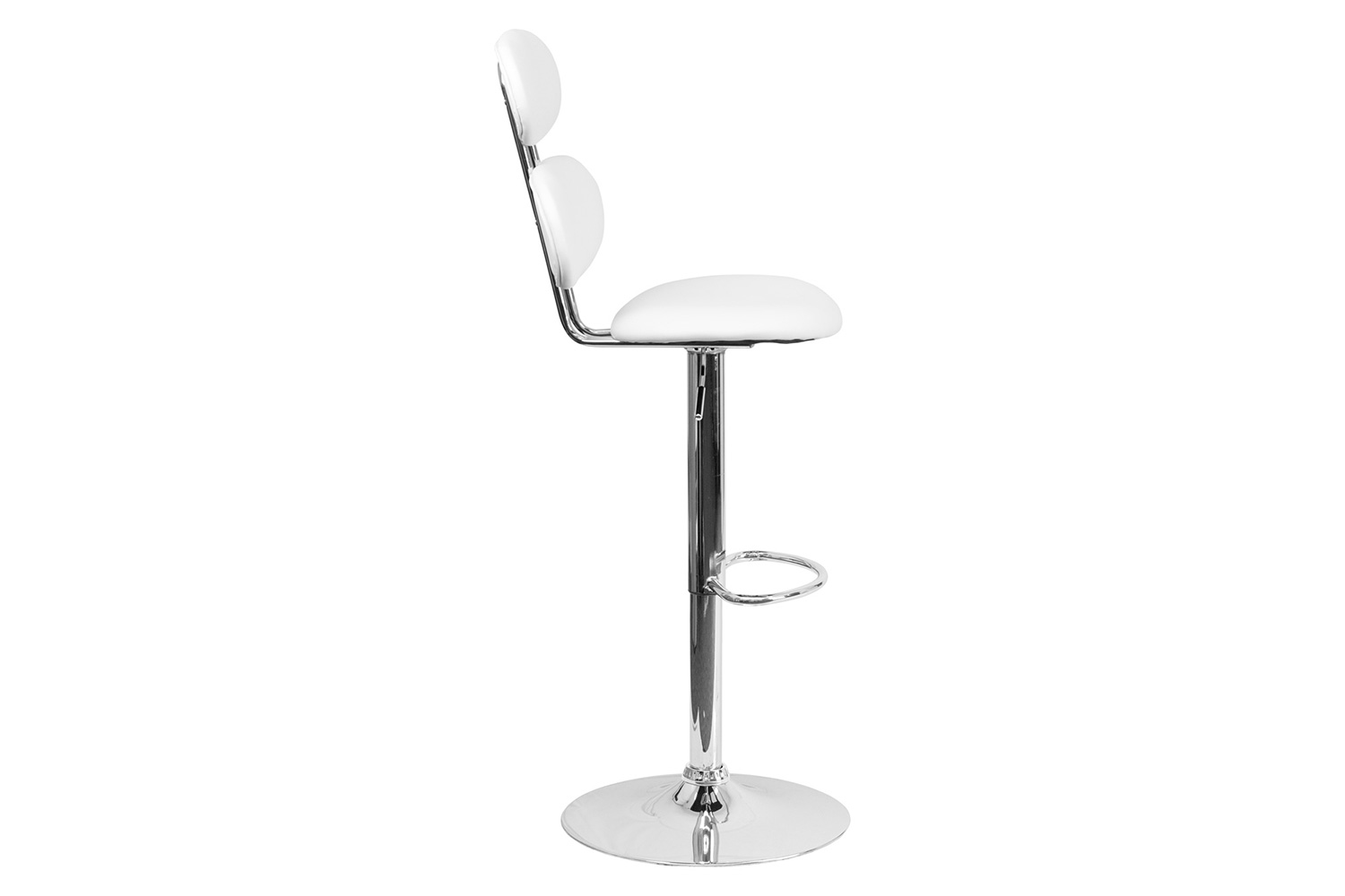 BLNK Dexter White Vinyl Adjustable Height Bar Stool with Ellipse Back and Chrome Base