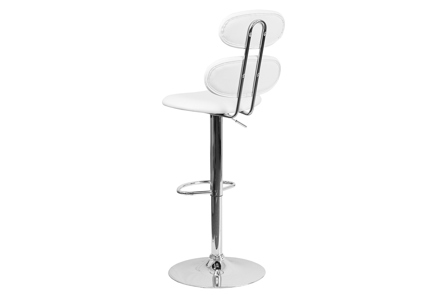 BLNK Dexter White Vinyl Adjustable Height Bar Stool with Ellipse Back and Chrome Base