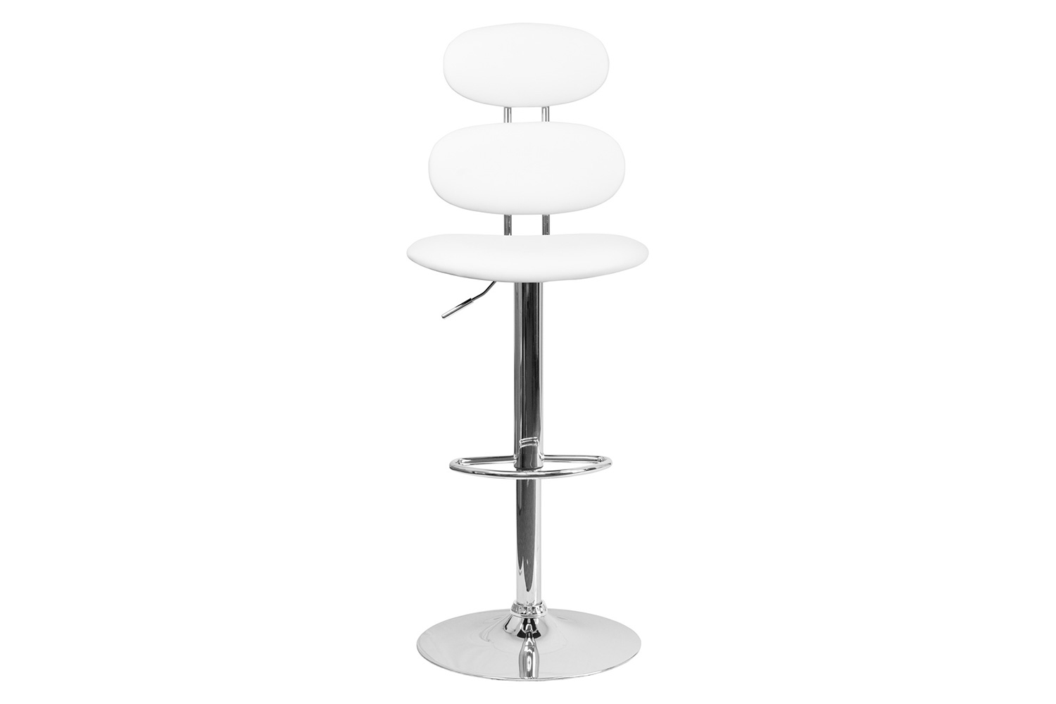 BLNK Dexter White Vinyl Adjustable Height Bar Stool with Ellipse Back and Chrome Base