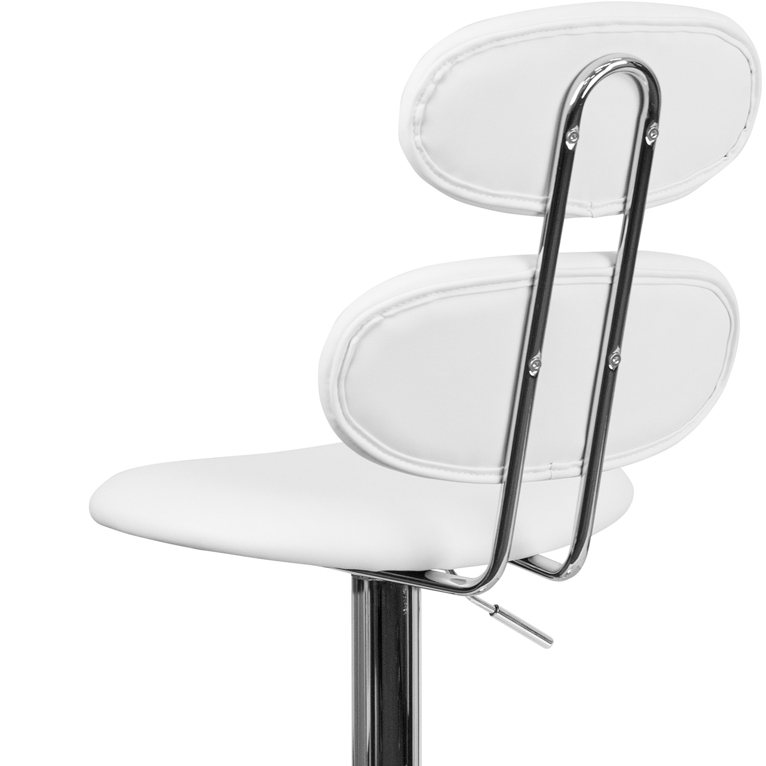 BLNK Dexter White Vinyl Adjustable Height Bar Stool with Ellipse Back and Chrome Base