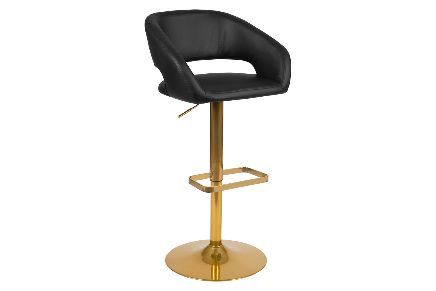 BLNK Erik Vinyl Adjustable Height Bar Stool with Rounded Mid-Back and Gold Base