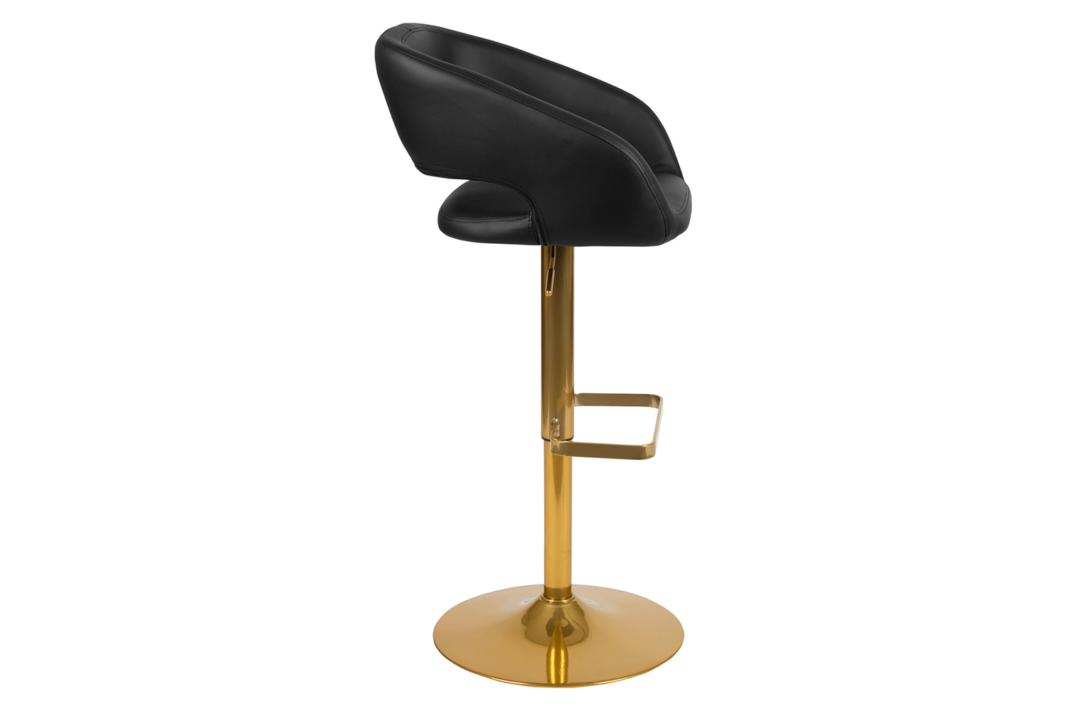 BLNK Erik Vinyl Adjustable Height Bar Stool with Rounded Mid-Back and Gold Base - Black