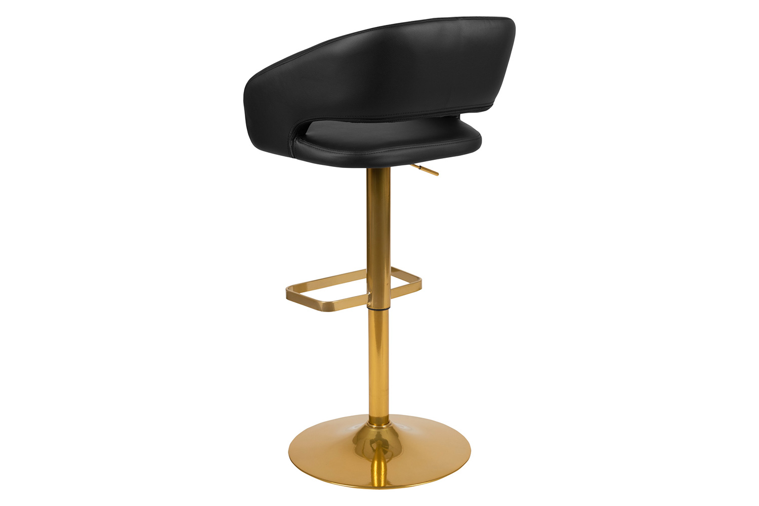 BLNK Erik Vinyl Adjustable Height Bar Stool with Rounded Mid-Back and Gold Base - Black