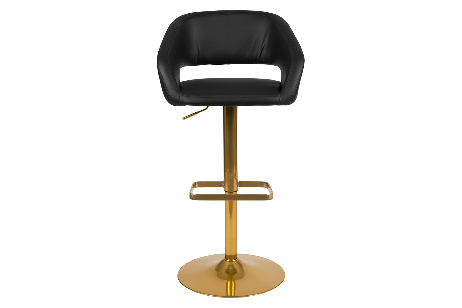 BLNK Erik Vinyl Adjustable Height Bar Stool with Rounded Mid-Back and Gold Base - Black