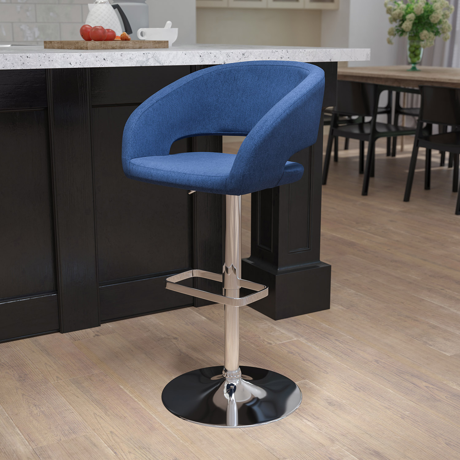 BLNK - Erik Vinyl Adjustable Height Bar Stool with Rounded Mid-Back and Chrome Base