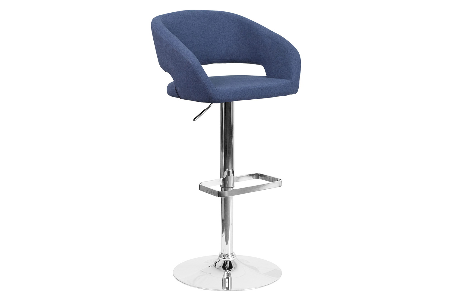 BLNK Erik Vinyl Adjustable Height Bar Stool with Rounded Mid-Back and Chrome Base - Blue