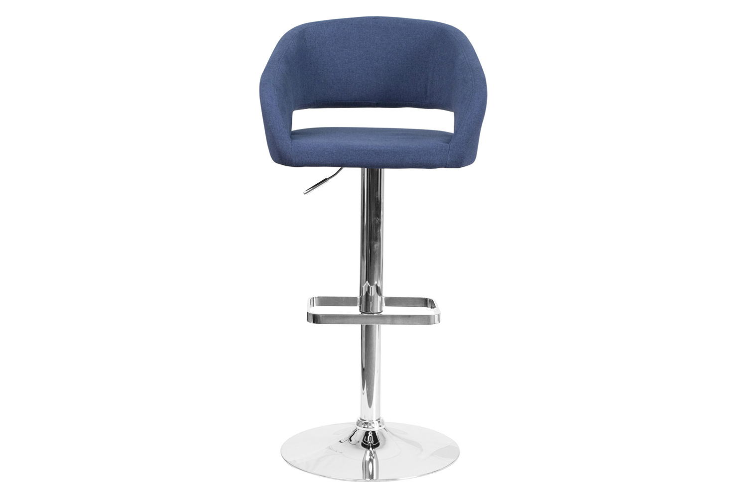 BLNK Erik Vinyl Adjustable Height Bar Stool with Rounded Mid-Back and Chrome Base - Blue