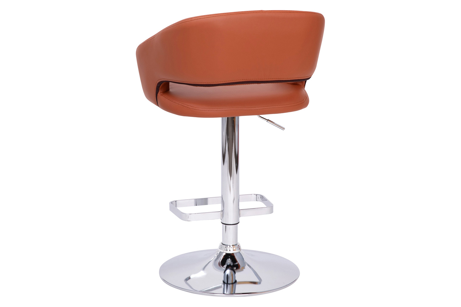 BLNK Erik Vinyl Adjustable Height Bar Stool with Rounded Mid-Back and Chrome Base - Cognac