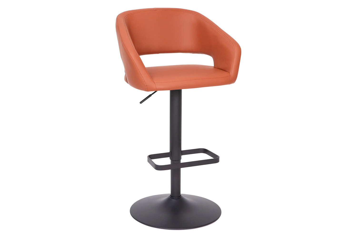 BLNK Erik Vinyl Adjustable Height Bar Stool with Rounded Mid-Back and Black Base - Cognac