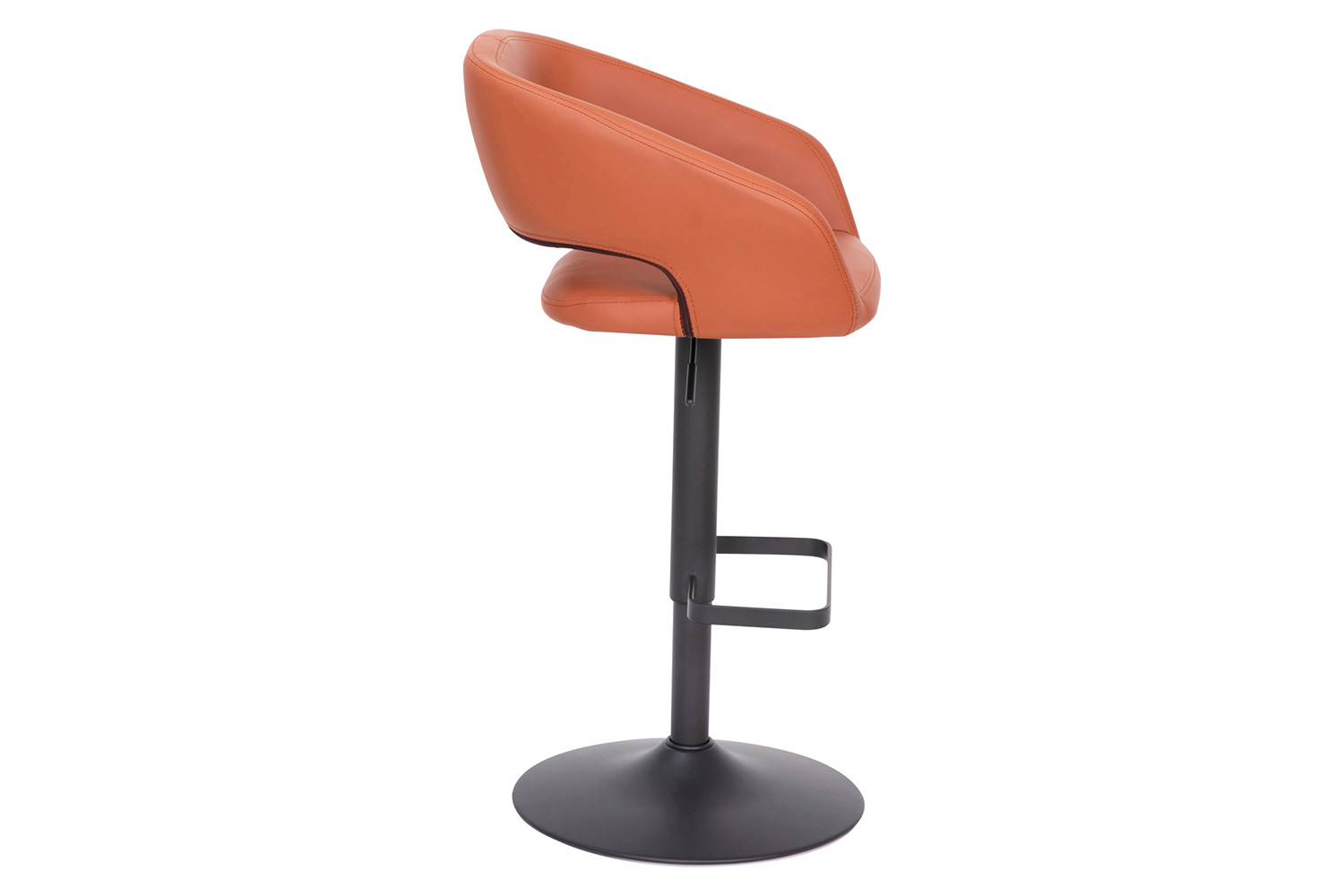 BLNK Erik Vinyl Adjustable Height Bar Stool with Rounded Mid-Back and Black Base - Cognac