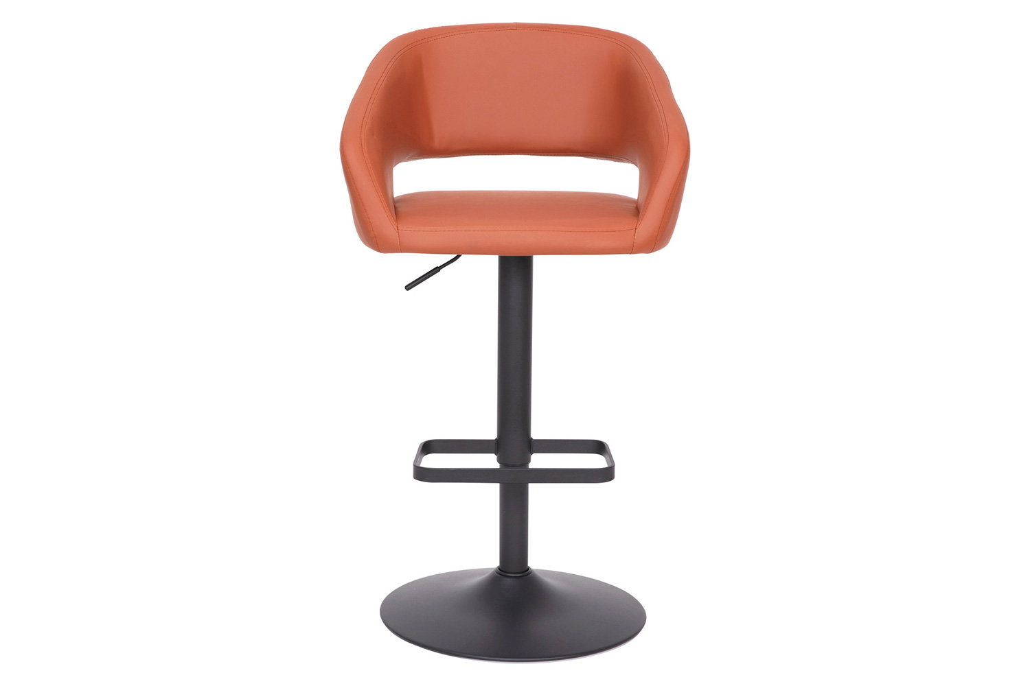 BLNK Erik Vinyl Adjustable Height Bar Stool with Rounded Mid-Back and Black Base - Cognac