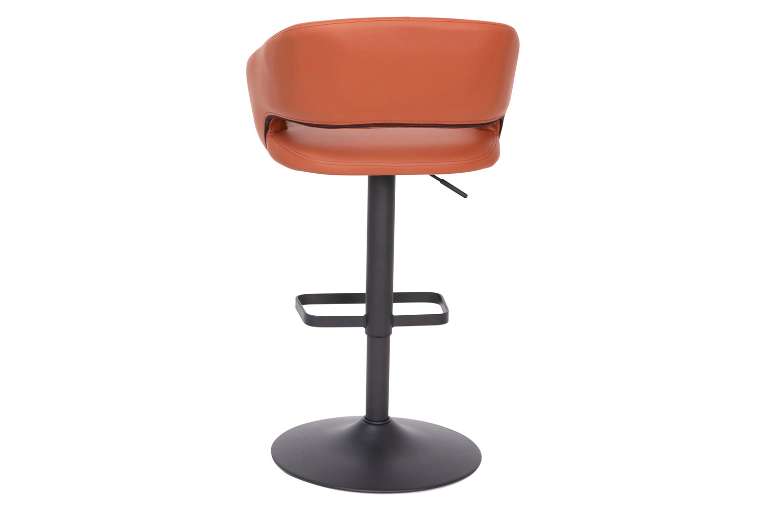 BLNK Erik Vinyl Adjustable Height Bar Stool with Rounded Mid-Back and Black Base - Cognac