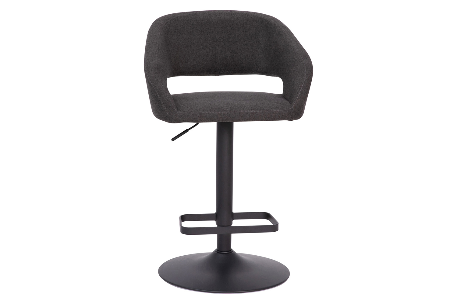 BLNK Erik Fabric Adjustable Height Bar Stool with Rounded Mid-Back and Black Base - Charcoal