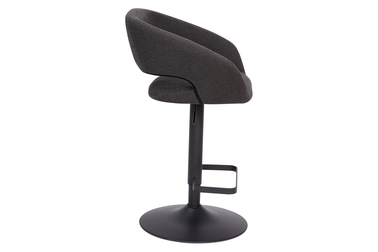 BLNK Erik Fabric Adjustable Height Bar Stool with Rounded Mid-Back and Black Base - Charcoal